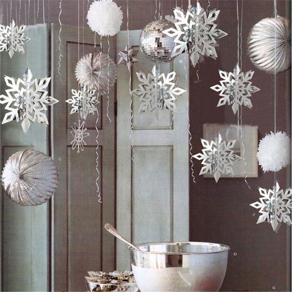 

lism 3d white silver snowflake happy christmas new year ornaments xmas tree hanging home decoration new year supplies eve wall