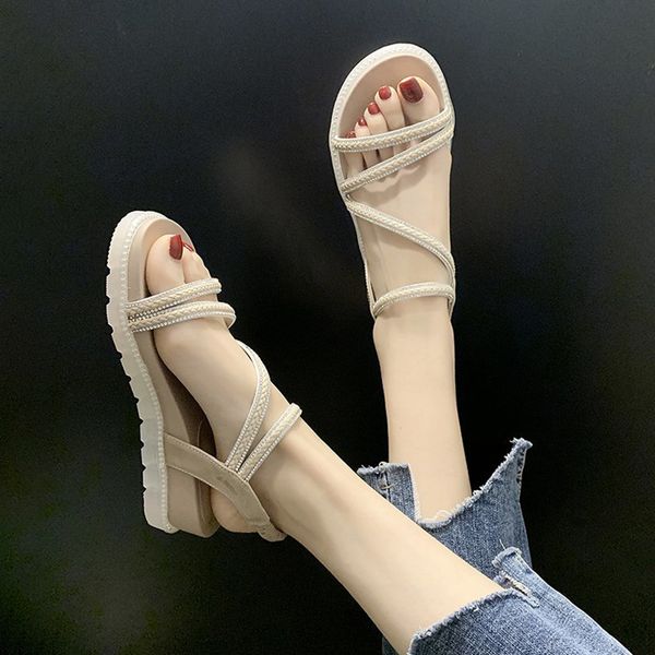 

fashion womens shoes 2020 all-match sandals summer woman wedge clear heels suit female beige med luxury ladies gladiator, Black