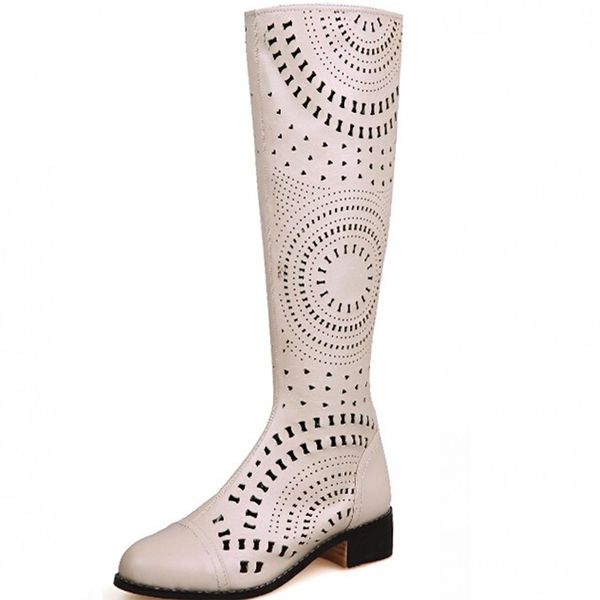 

genuine leather low heels women cut out knee high sandals boots woman knight summer long cutout fashion boots size 34-39 sxq0509, Black