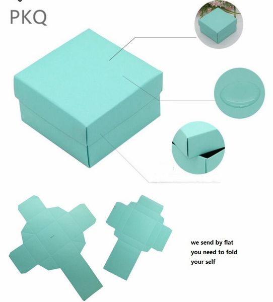

10pcs 9.3x9.3x4cm chocolate paper box blue cardboard gift boxes diy wedding favor box small candy packing