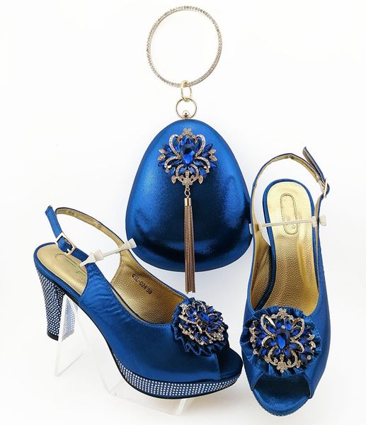 

nice looking royal blue women pumps with crystal style african dress shoes match handbag set qsl024,heel 10cm