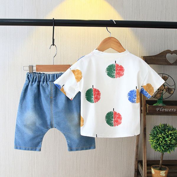 

2019 summer new style boy's suit children short sleeve t-shirt + denim shorts korean-style baby fashion set, White