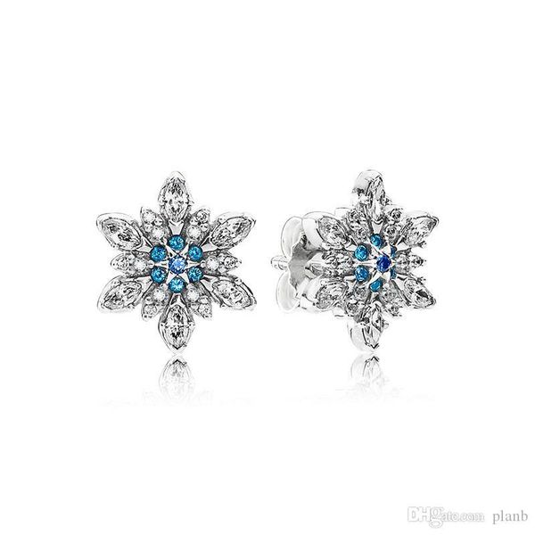 

authentic 925 sterling silver blue snowflakes earring logo signature with crystal for pandora jewelry stud earring women's earrings, Golden;silver