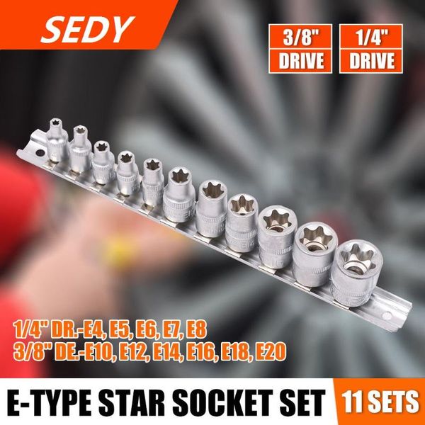 

sedy 11pieces socket wrench set torx star bits external female e socket set automotive shop tools with rail