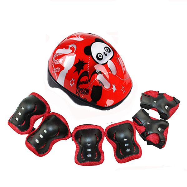 

new lovely 7pcs/set skating protective gear sets helmet elbow knee pads bicycle ice skating roller safety protector for kids, Black;gray
