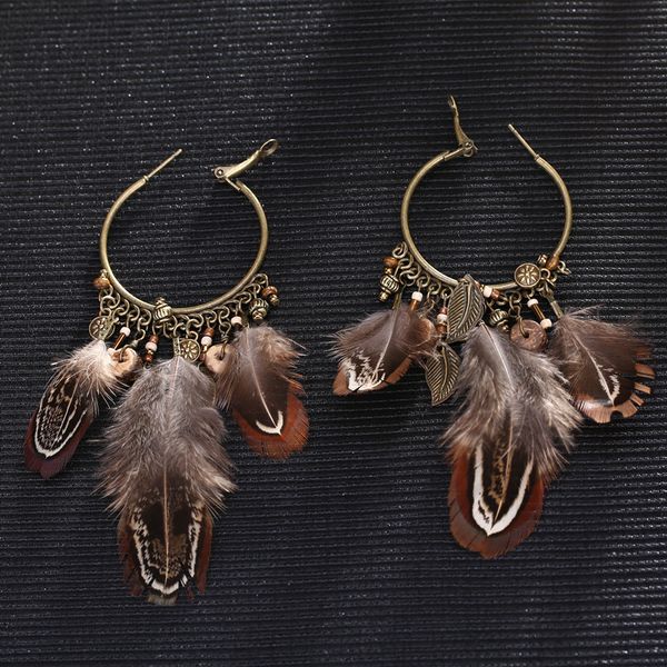 

vintage feather earrings for women boucle d'oreille femme fashion long earrings brinco jewelry pendientes bijoux, Silver