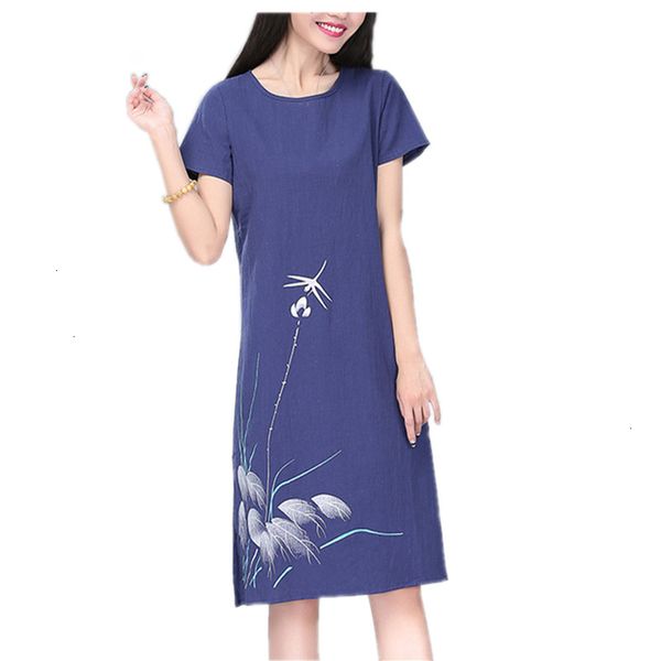 

womens dress womens clothing cotton linen plus size floral print women knee length loose midi elegant vestidos clothes 2019 dresses 4xl, Black;gray