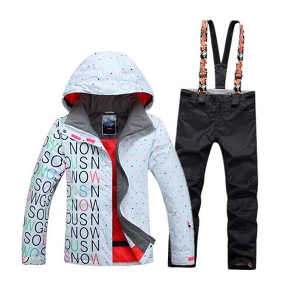 

gs white and black women snow suit 10k waterproof windproof outdoor sports wear snowboarding sets bib snow pants and ski jackets
