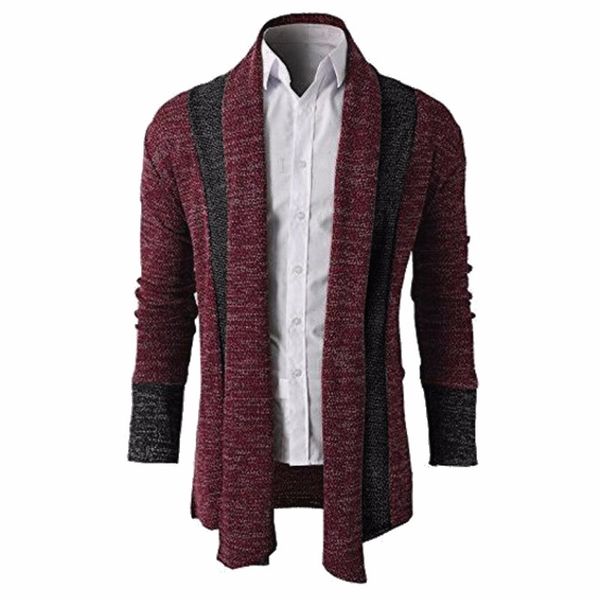 

men's sweaters sell middle-long length men splice sweater cardigan trench male casual autumn spring knitwear open front design, White;black