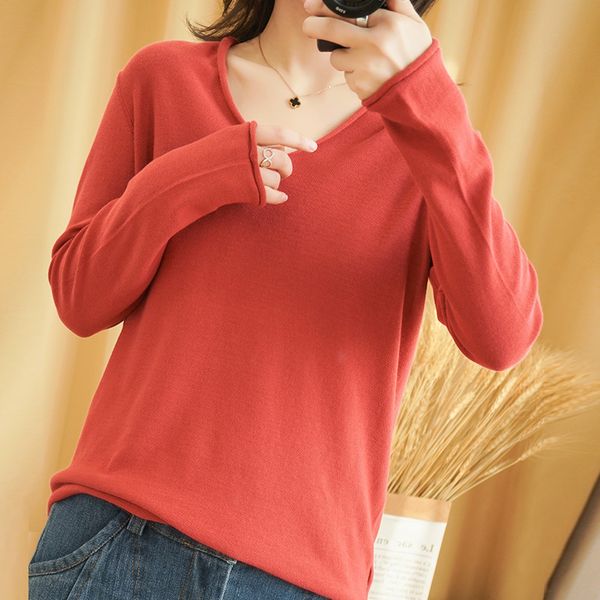 

2020 spring new women's knit v-neck joker pullover regular sweater long sleeve loose bottoming shirt soft and comfortable, White;black