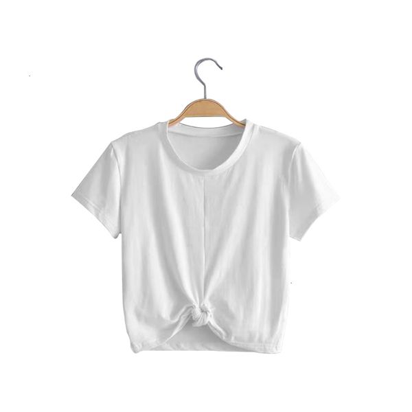 

t shirt women 2019 summer women tie front short mouw shirt boog loose casual t female crop top, White