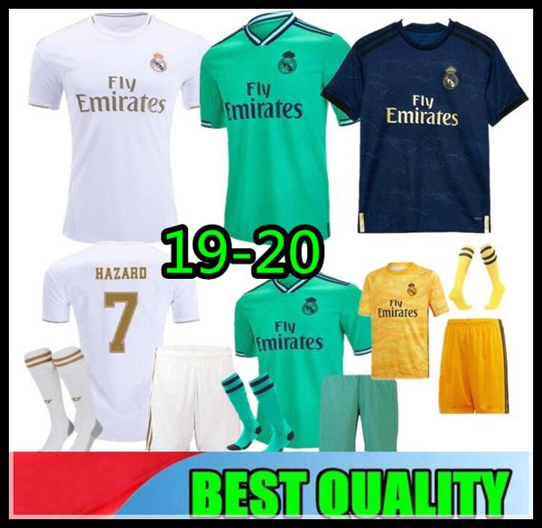 

19 20 real madrid soccer jersey hazard home away soccer shirt asensio isco marcelo madrid 2019 2020 kids kit football uniforms, Black;yellow