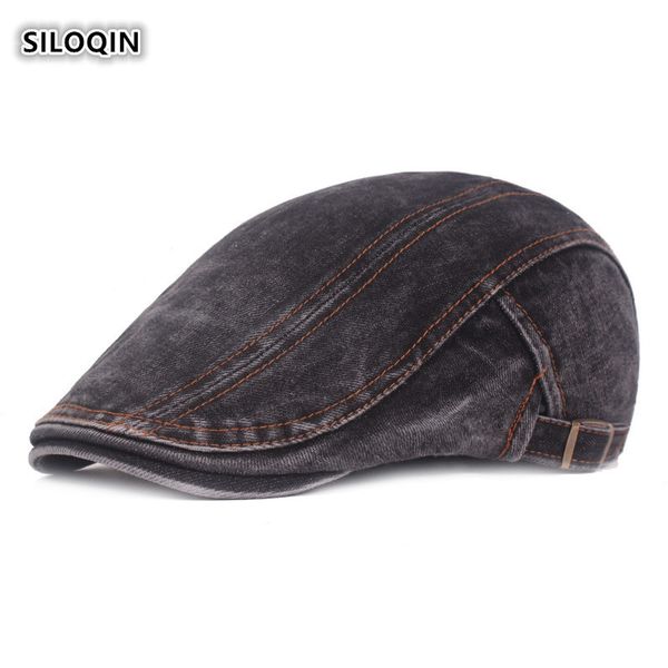 

siloqin autumn fashion men's washed denim cotton berets adjustable size vintage women hats retro literary youth brand tongue cap, Blue;gray