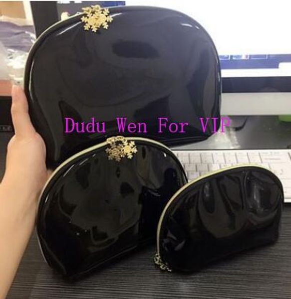

c fashion set black glossy snowflake zipper bag elegant famous beauty cosmetic case luxury makeup organizer bag toiletry case vip gift
