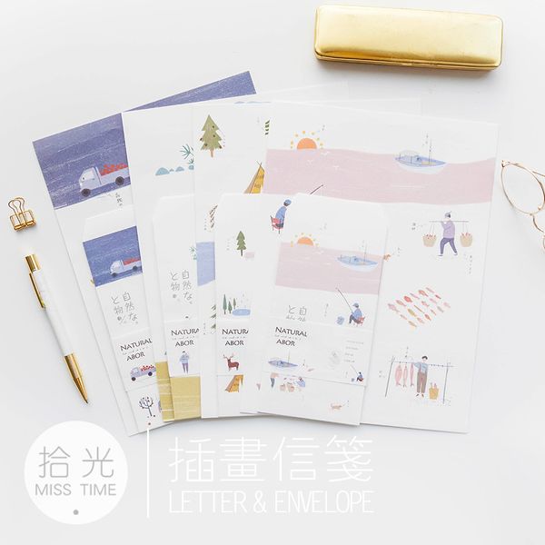 

9 pcs/set 3 envelopes+6 sheets letter paper human and nature series envelope gift stationery