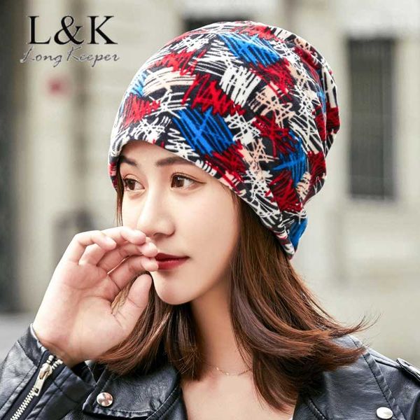 

longkeeper 2020 new fashion women skullies beanies caps spring autumn beanie hat for ladies colorful polyester casual scarf, Blue;gray
