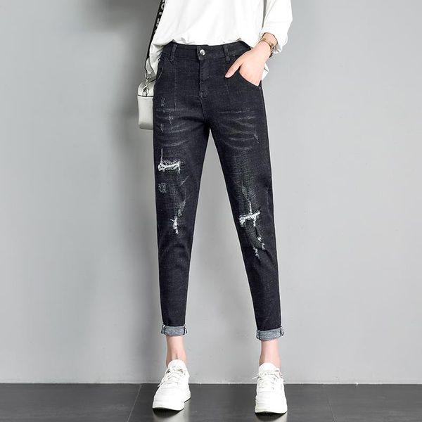 

черные джинсы женская мода рваные джинсы бойфренды брюки 2020 длина лодыжки повседневная уличная одежда брюки женские карманные джинсовые бр, Blue