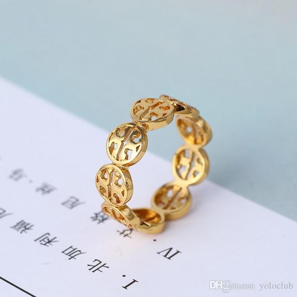 

european and american luxuries branded new fashion hollow hoop charm pearls ring copper t letter ring wholesale, Silver