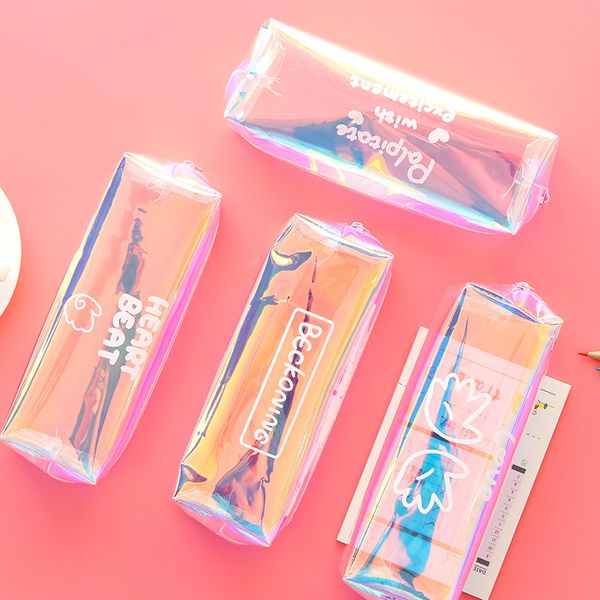 

pencil pouches kawaii cool pvc laser pencil case for student pen pouch storage bags make up bag cute office stationery c5 d10