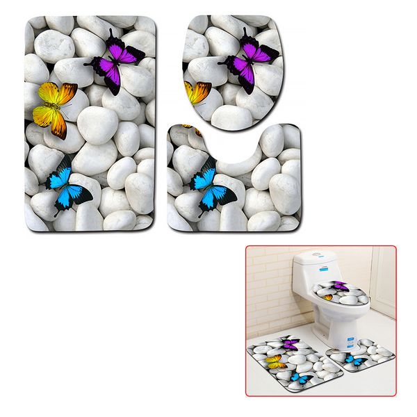 

4 types set bathroom non-slip pedestal rug + lid toilet cover + bath mat