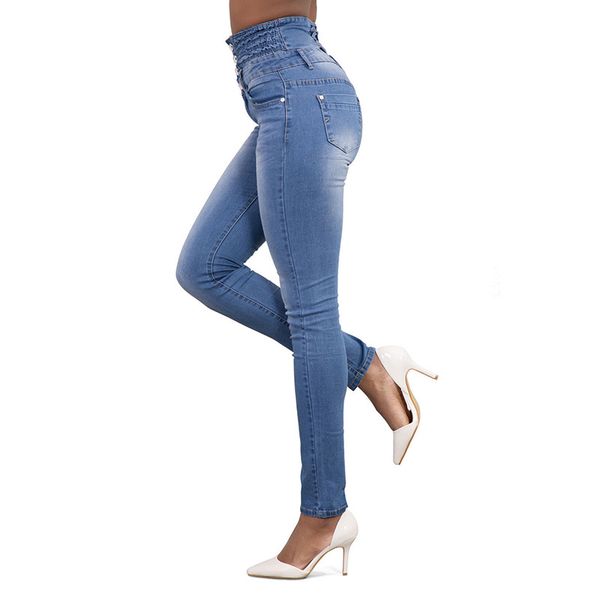 

2020 women jeans autumn plus size casual women jeans high waist autumn female high waist multi buttonhole slim large size feet stretch, Blue