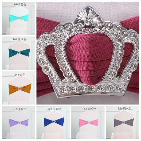 

colouful royal crown buckles lycra chair sash for wedding chairs decoration spandex band stretch bow tie lycra ribbon belt