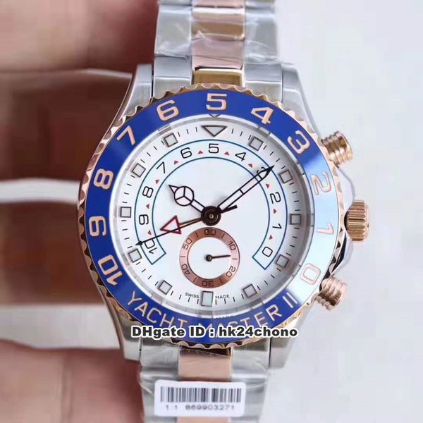 

6 style ym ii 44mm eta7750 28800vph autoamtic chronograph mens watch 116681 white dila 18k rose gold two-tone strap gents watches, Slivery;brown