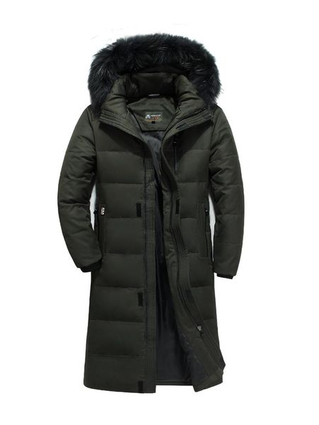 

2018 winter new men's long down jacket clothes thicken warm white duck down hooded fur collar casual coat male brand clothing, Black