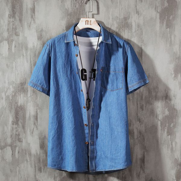 

summer 2020 new men's denim short sleeve shirt cotton thin half sleeve inch shirt korean trend jacket men's clothing, White;black
