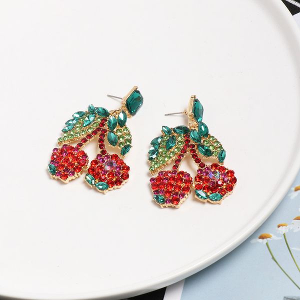 

fashion jewelry colorful rhinstone diamond cherry stud earrings s418, Golden;silver