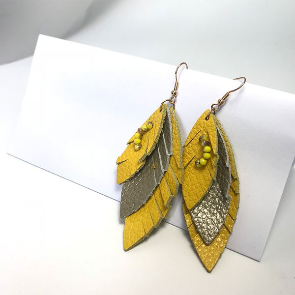 

три слоя натуральная кожа серьги для женщин мода лист серьги мода ювелирные изделия женский уха падение аксессуары подарки модные drop доста, Silver