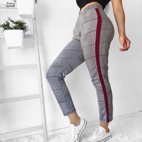 

урожай женщины карандаш штаны плед высокой талией моды сторона полосатые гетры англия стиль брюки женские женский голеностопного lenght брюк, Black;white