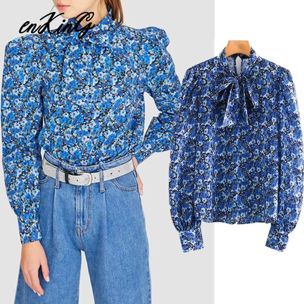 

2019 blouse women england vintage floral printing puff sleeve blusas mujer de moda kimono shirt womens and blouse, White