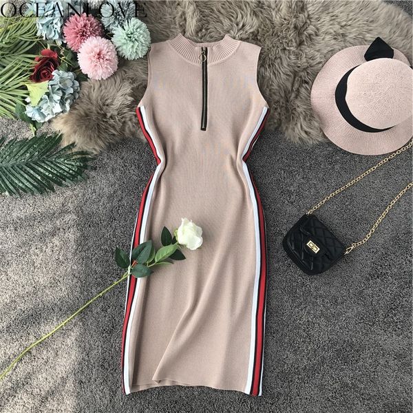 

oceanlove dress panelled zipper knitted women dress 2020 summer bodycon stretch robe femme high waist mini dresses 12201, Black;gray