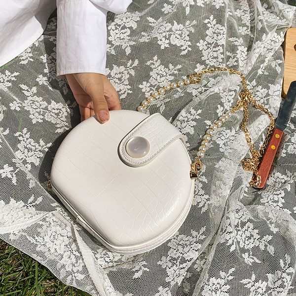 

stone pattern mini round bag 2020 summer new high-quality pu leather women's handbag pearl chain shoulder messenger bag