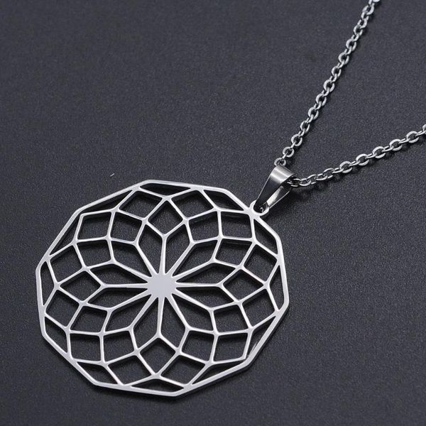 

pendant necklaces geometric stainless steel lotus necklace for women dainty fashion jewelry accept oem order wholesale, Silver