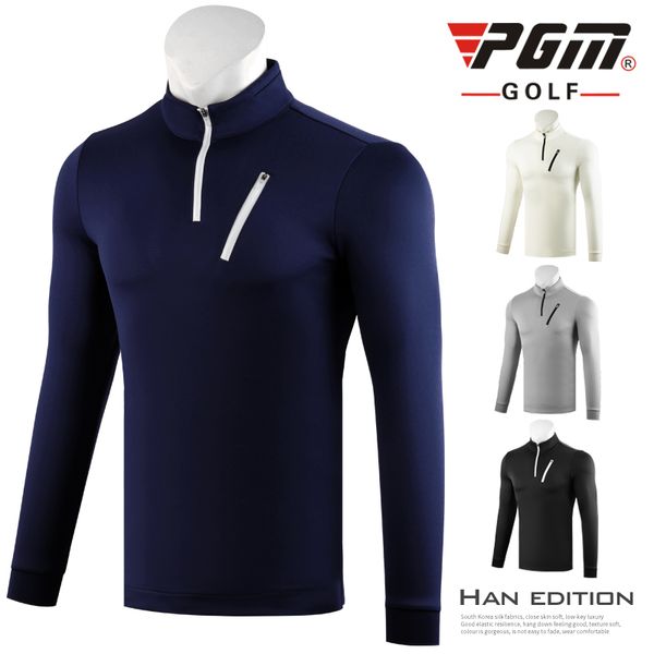 

pgm men's golf shirts long sleeves zipper t shirt male outdoor sports breathable turn down collar winter warm golf jerseys, Black;blue
