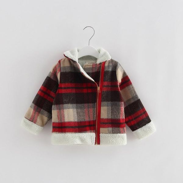 

fashion children girl jacket coat tilted zipper closure plaid outerwear thick warm fleece coats autumn winter kids clothing, Blue;gray