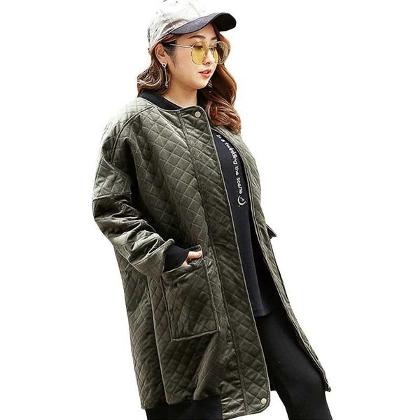 

2018 winter jacket coat women fashion army green plus fat plus size cotton parka loose long thread padded overcoat female ls092, Black