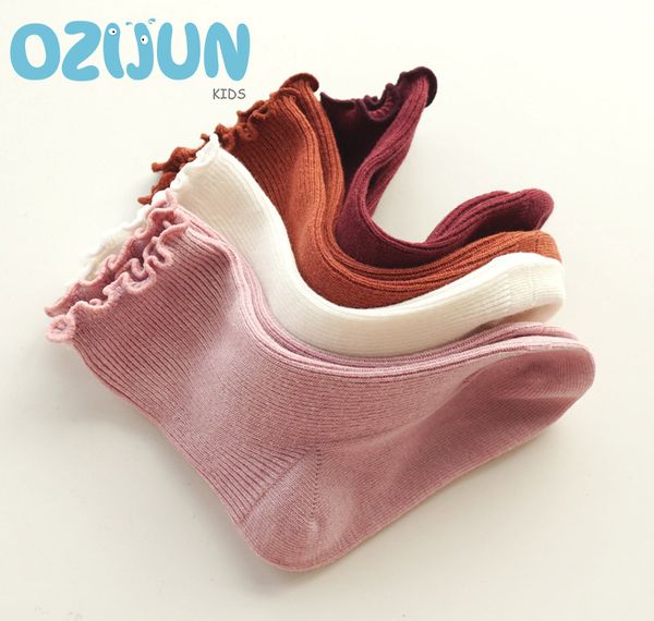 

2-8 year spring autumn kids girls cotton socks solid color princess lace welt bobby sox soft no-bone loose socks, Pink;yellow