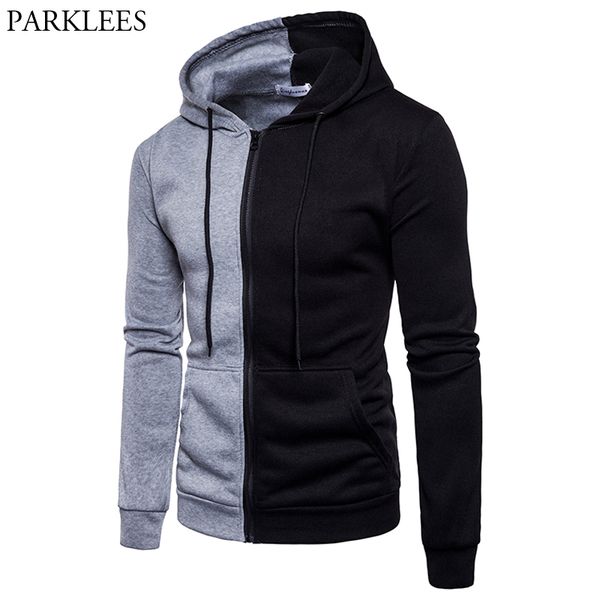 

casual patchwork hoodies sweatshirts men women 2018 new zipper slim fit hoodie tracksuit male harajuku hip hop sweatshirt homme, Black