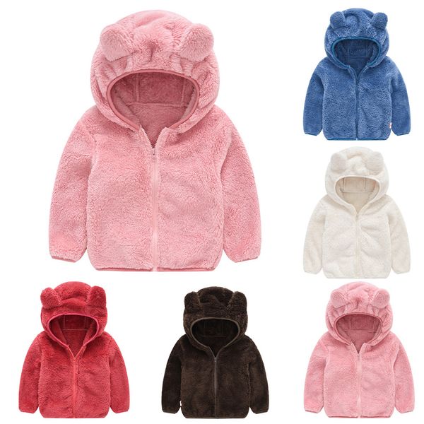 

toddler kids baby gril boy cute ear zipper solid thick hooded coat warm outwear, Blue;gray