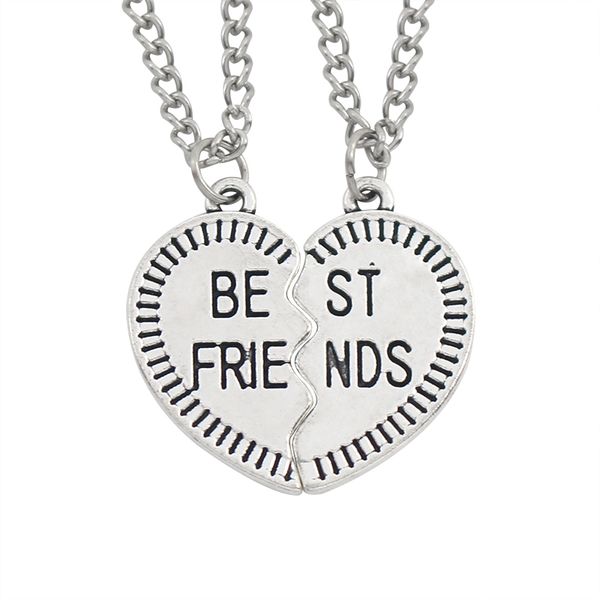 

2 piece friends forever pendant necklace women silver broken heart bff friendship necklace jewelry drop shipping collares