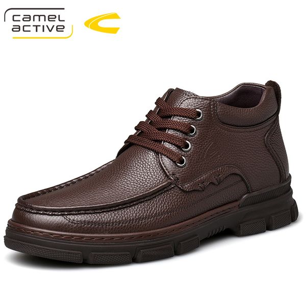 

camel active new outdoor men's casual shoes hand-stitched men shoes retro tooling scrub cowhide non-slip lightweight male boots, Black