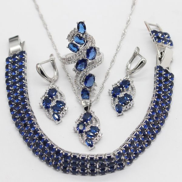 

925 sterling silver jewelry sets for women dangle drop earrings pendant necklace engagement ring bracelet femme jewelry box
