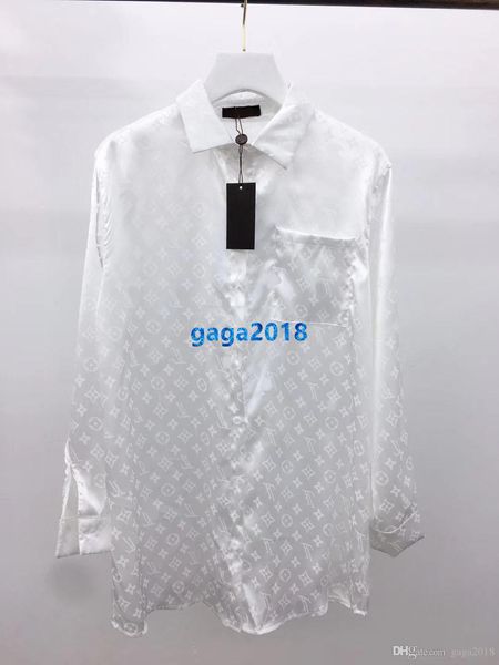 

high end женщины девушки рубашки на всем протяжении монограмма мотив письмо однобортный лацкан шеи топы с длинным рукавом блузка новая мода, White