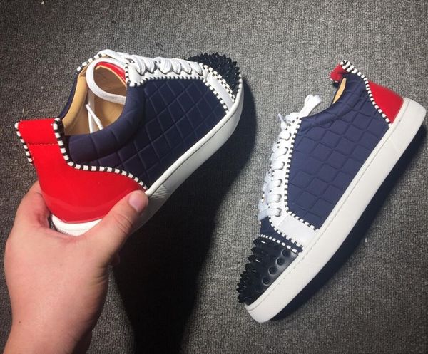 

new brand designer luxury mens red bottoms shoes studded spikes low flats casual sneakers for men wedding party dress leather w070 36-45, Black