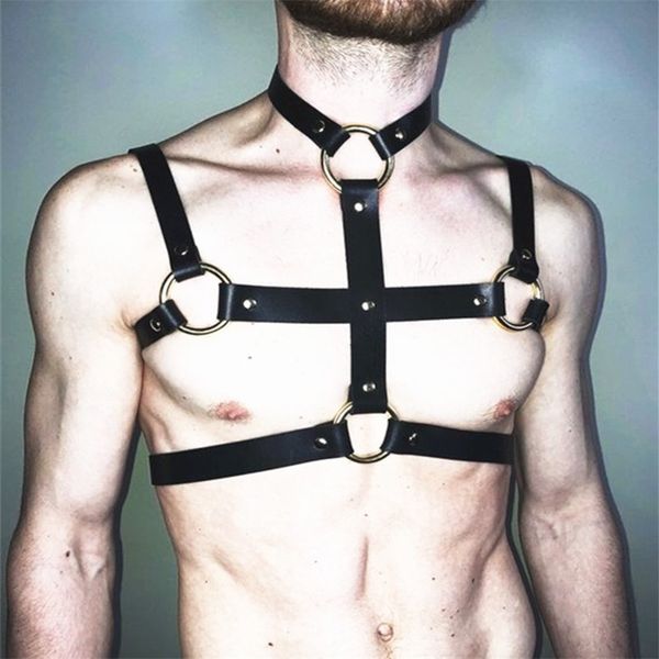 

leather men's bondage restraints half body harness belt punk gothic gay chest harness straps fetish clubwear toys for man, Black;brown