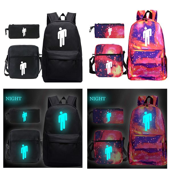 

mochila billie eilish backpack hip hop luminous knapsack 3 pcs/set mini backpack sac 3d print causal bag kpop schoolbag