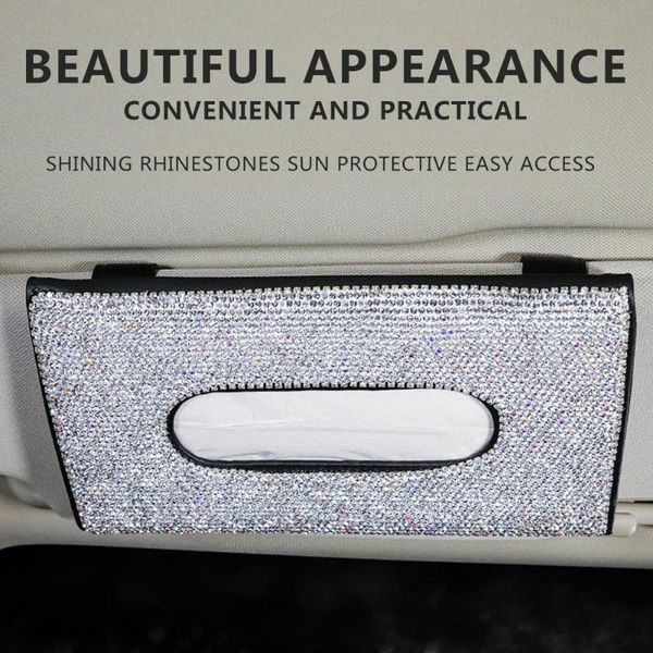 

diamond pu leather car sun visor tissue box holder sunshade stable easy installation paper napkin storage cover car accessories